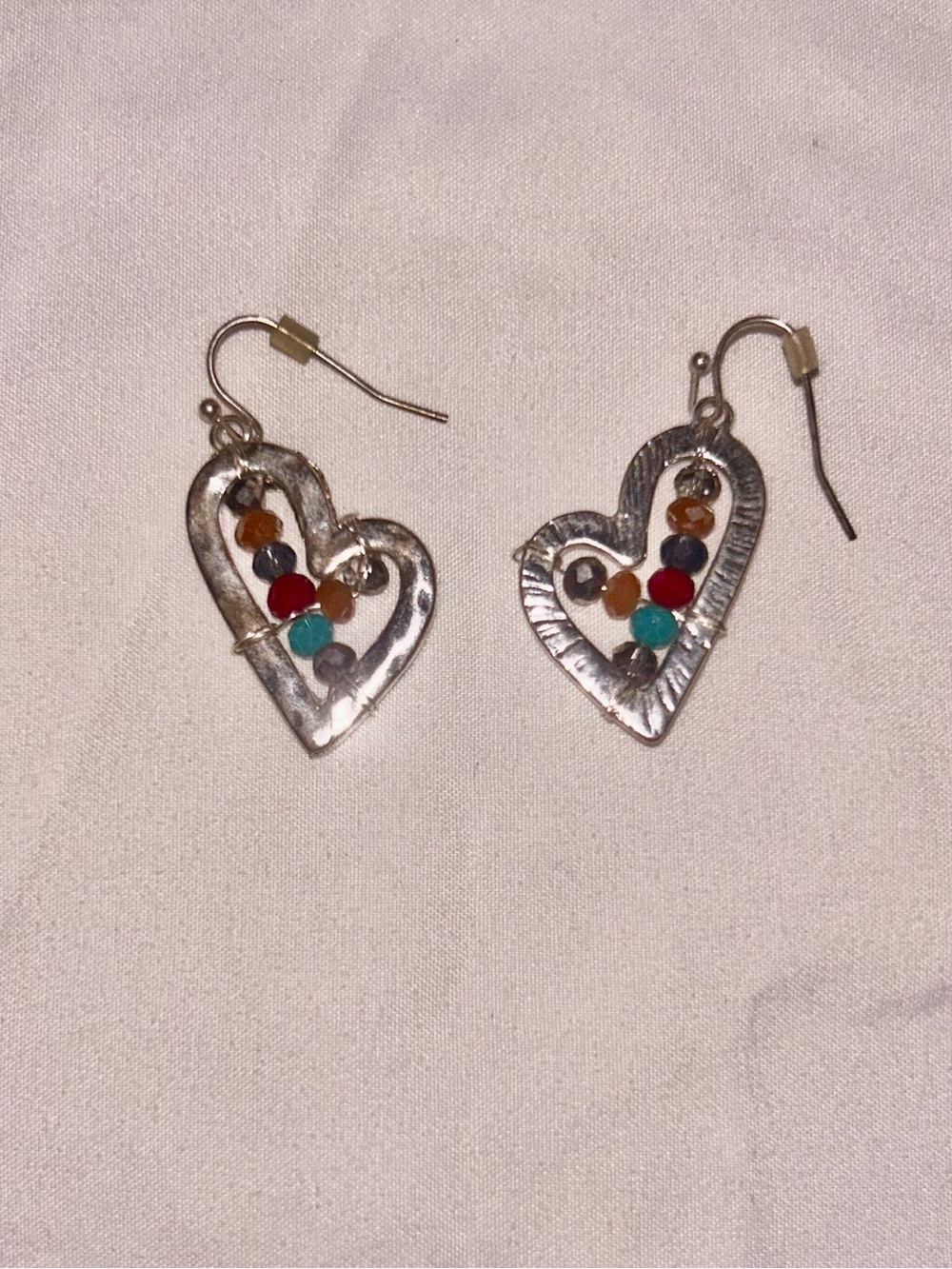 Handcrafted Silver Heart Bead Earrings - Multicolor